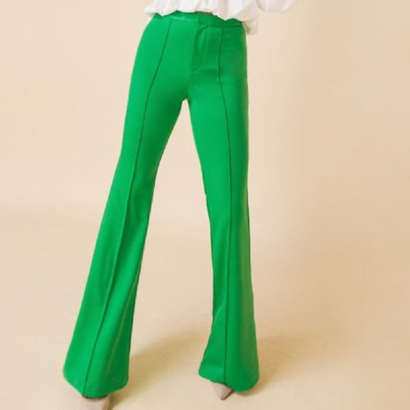 Lace Butik Pants - Hight-rise Flare Pants (Green)
